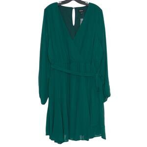 NWT Torrid Chiffon Surplice Mini Dress Green Plus Size 2X Tie Waist Cottagecore